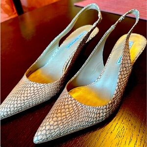 Via Spiga Sz 7 Sling-Back Tan Snake-embossed Leather Pumps, never worn